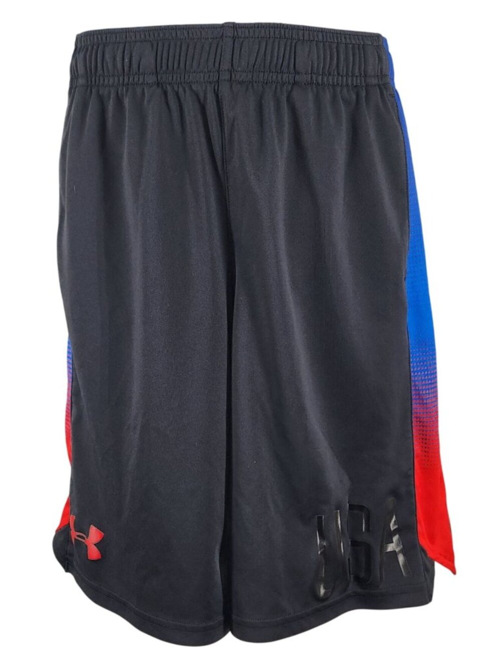 Boy's Under Armour USA Pull On Shorts Medium Black Blue Red Pockets Loose Fit
